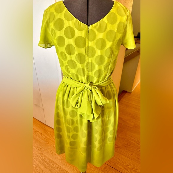 Sara Campbell Black Polka Dot Under Sheer Lime Green Fit & Flare Dress Sz 10 - Picture 6 of 11